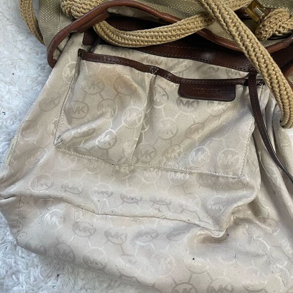 MICHAEL Michael Kors Metallic Khaki /Brown Canvas and Leather Medium Isla Tote - Picture 16 of 16